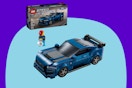 LEGO Speed Champions Ford Mustang on a blue background.