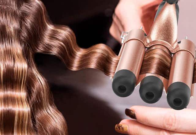 3-Barrel Curling Iron, Priced at $11.59 With New Amazon Code card image