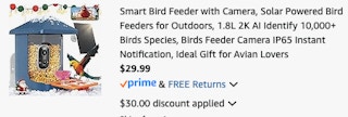 bird feeder Amazon receipt