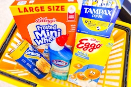 groceries in a yellow shopping basket
