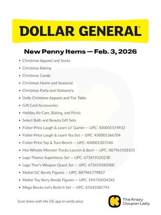 graphic of Dollar General Penny Items for Feb 3