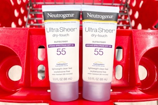 2 neutrogena sunscreens in a red shopping cart