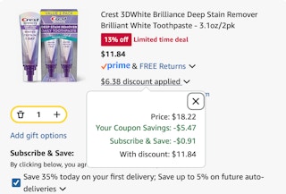 Crest Brilliance Amazon receipt