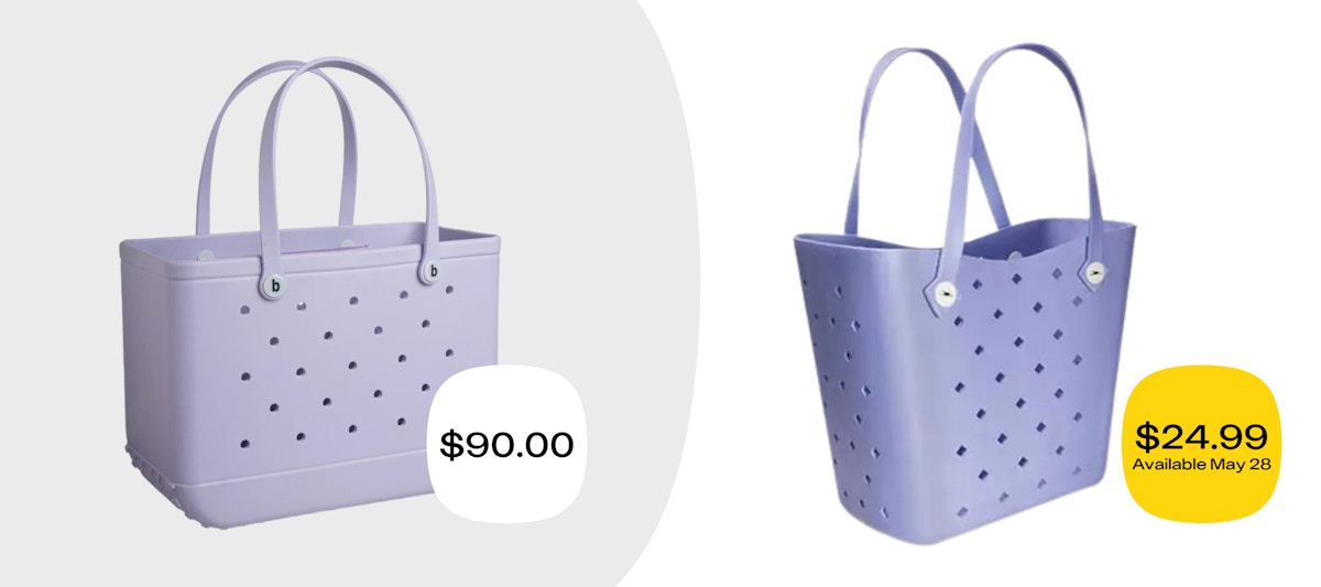 The price of the Aldi Bogg Bag dupe compared to the real thing.