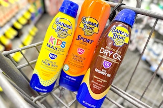 banana boat sunscreens in a shopping cart