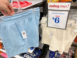 sweat shorts on shelf in store