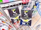 two boxes of Celcius Hydration packets in a Walmart cart