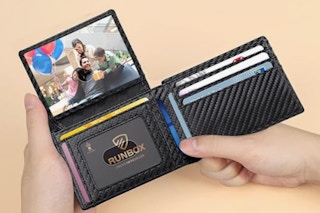 Person holding the RUNBOX Wallet for Men, open.