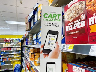 dollar general aisle with cart calculator sigh