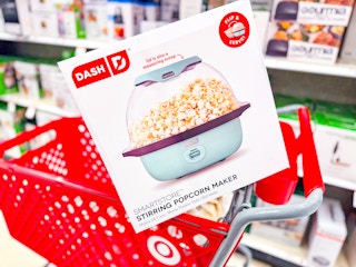 dash electric popcorn maker sitting on a target cart