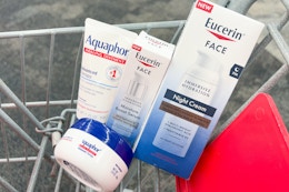 aquaphor and eucerin products in a cart