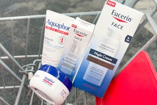 aquaphor and eucerin products in a cart