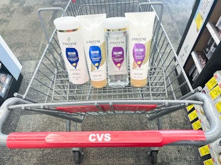 four Pantene hair care products inside shopping cart
