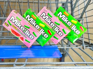 4 Mike and Ike Candy boxes in Walmart shopping cart