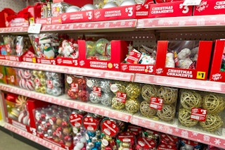 area shot of christmas ornaments at dollar general