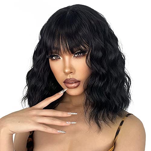 Short Black Wig with Bangs