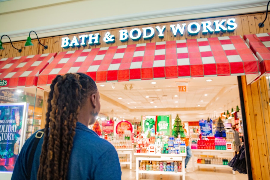 Person walking into bath and body works