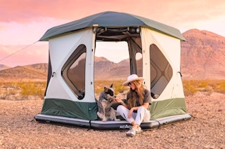 Glamping tent set up in remote area
