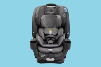 A Graco 5-in-1 car seat on a blue background. 