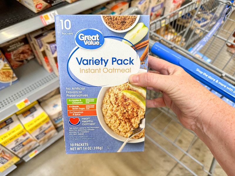 a package of oatmeal being held in store