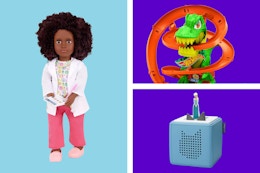 Our Generation doll doctor set, Hot Wheels dino set, and Toniesbox Disney Frozen
