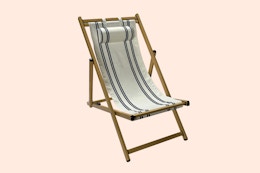 white and navy sling chair