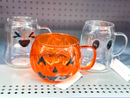In store photo taken in Walmart store of glass Halloween mugs