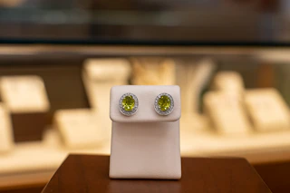 SuperJeweler Peridot and Halo Diamond Studs, 3 carat