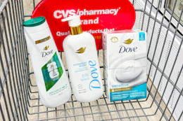 cvs shopping cart with dove body wash and bars