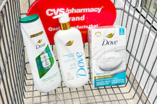 cvs shopping cart with dove body wash and bars