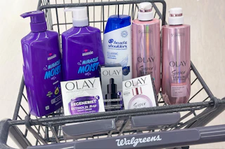 skin and hair products in a walgreens shopping cart sponsored