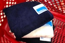 bath towels sitting in a target cart
