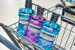 listerine bottles in a walgreens shopping cart