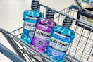listerine bottles in a walgreens shopping cart