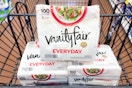 vanity fair napkins stacked in shopping cart