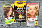 Garnier hair color boxes in a shopping cart