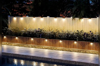 Solar deck lights being used in patio area