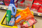 groceries in yellow shopping basket
