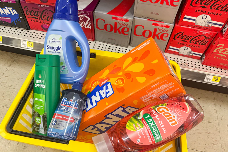 groceries in yellow shopping basket