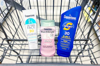 coppertone sunscreen spray and lotions in cart