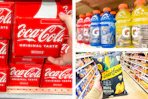 coke, gatorade, and smartfood popcorn side by side