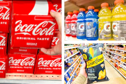 coke, gatorade, and smartfood popcorn side by side