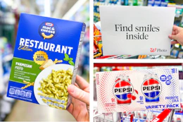 collage with kraft, pepsi, and walgreens items