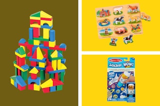 Melissa & Doug toys in a collage