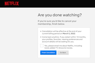 screenshot of netflix cancellation process on the page that confirms your cancellation