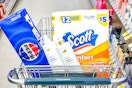 pepsi 12-pack, dove shampoo, and scott toilet paper in a cart