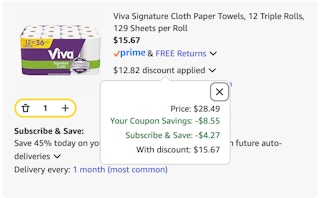 Viva paper towels Amazon receipt