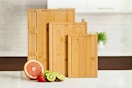 Three Bamboo cutting boards in kitchen setting