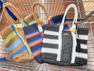 time and tru raffia totes in walmart cart