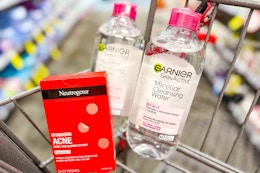 garnier micellar water and neutrogena acne patches in a cart